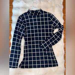 Navy and White Grid Pattern Dress